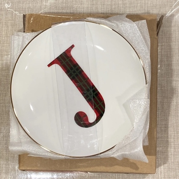 Caskata Tartan Set of 4 Initial J Christmas Holiday Appetizer Plates, Set of 4 - Picture 2 of 5